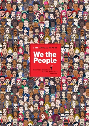 GBLS' 2018 Annual Report cover image illustrating the faces of many people