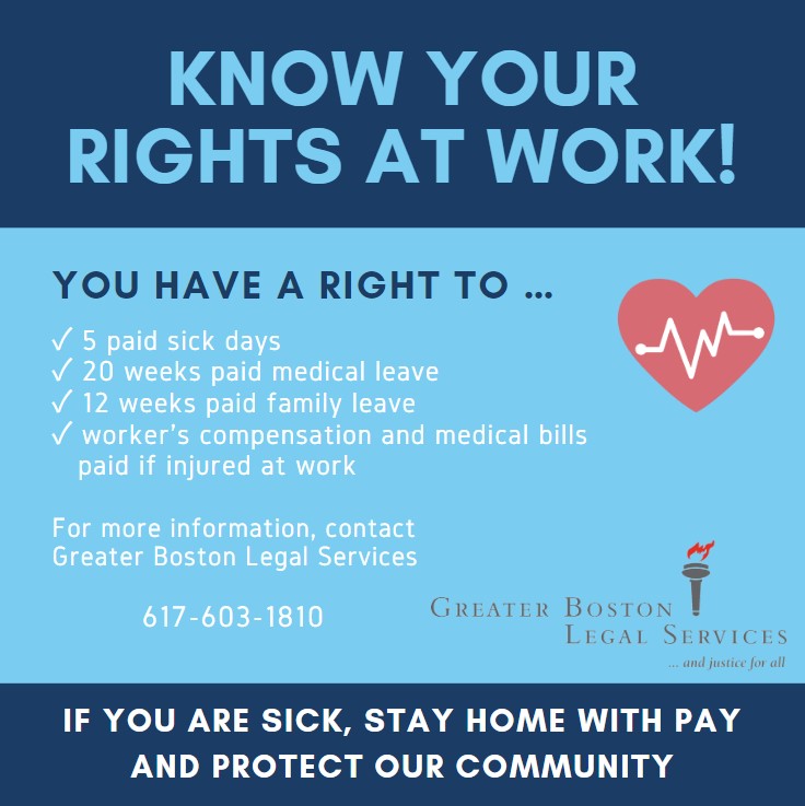 Infographic for "Know Your Rights At Work", includes information on Paid Family Medical Leave 