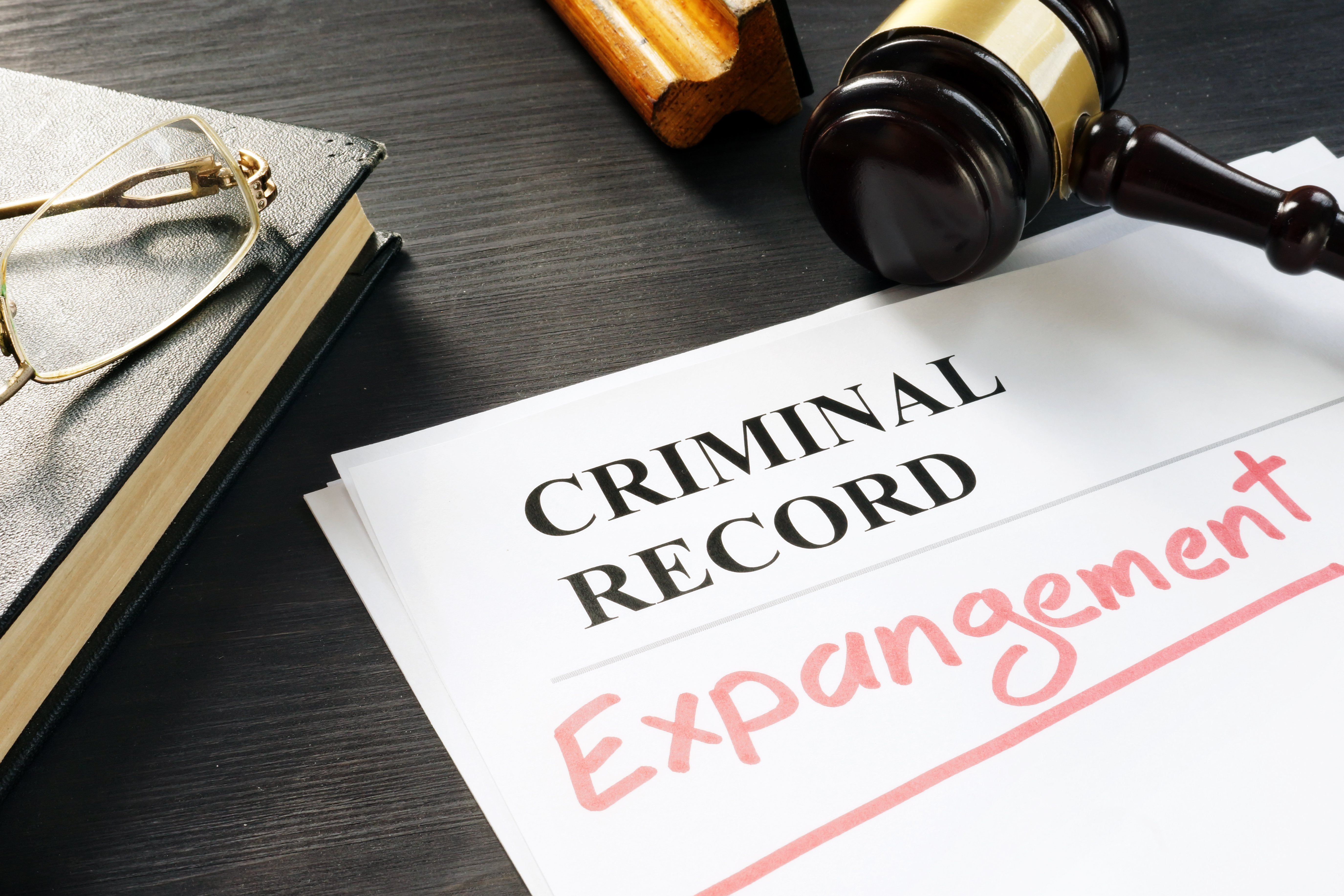 CORI stock photo showing expungement papers and a gavel