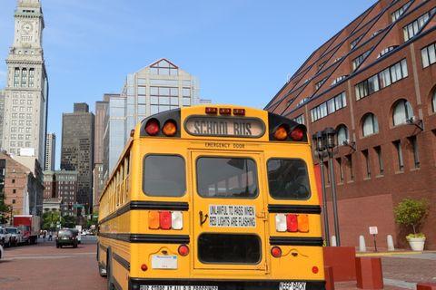 Yellow school bus in the City of Boston