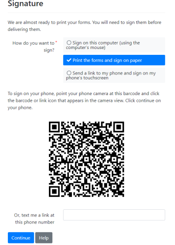Screenshot of options for adding a signature on MADE website